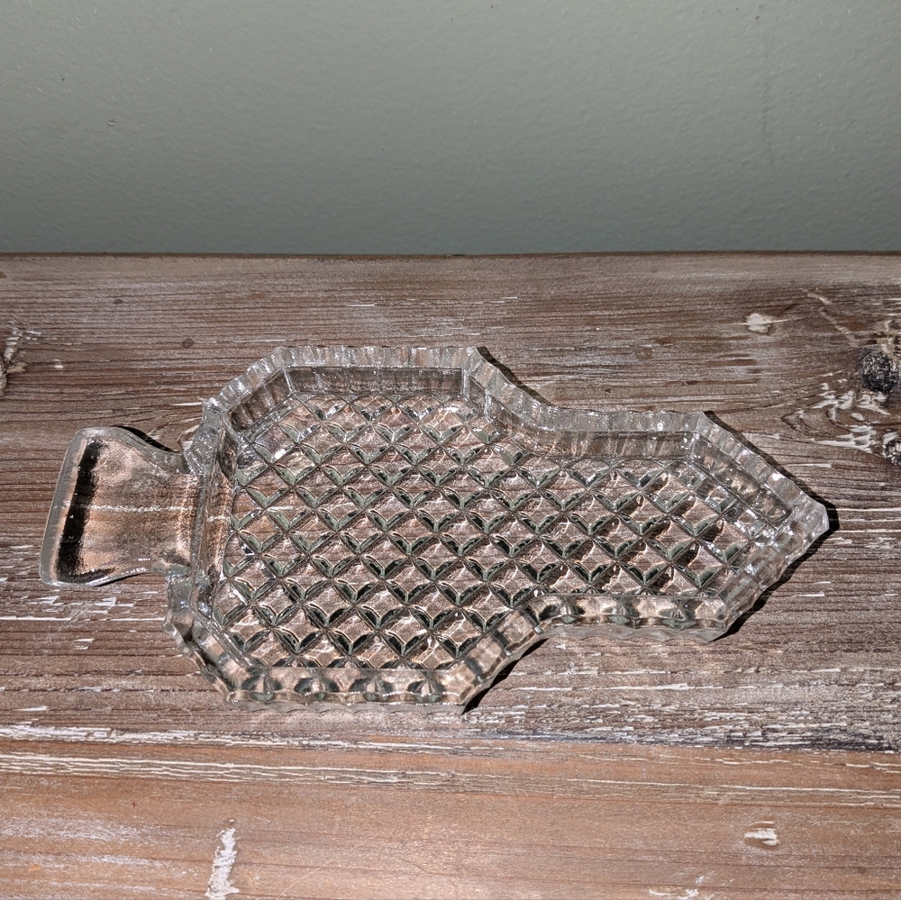 Vintage Bohemia Crystal Leaf Trinket Dish Butler Tray Czechoslovakia